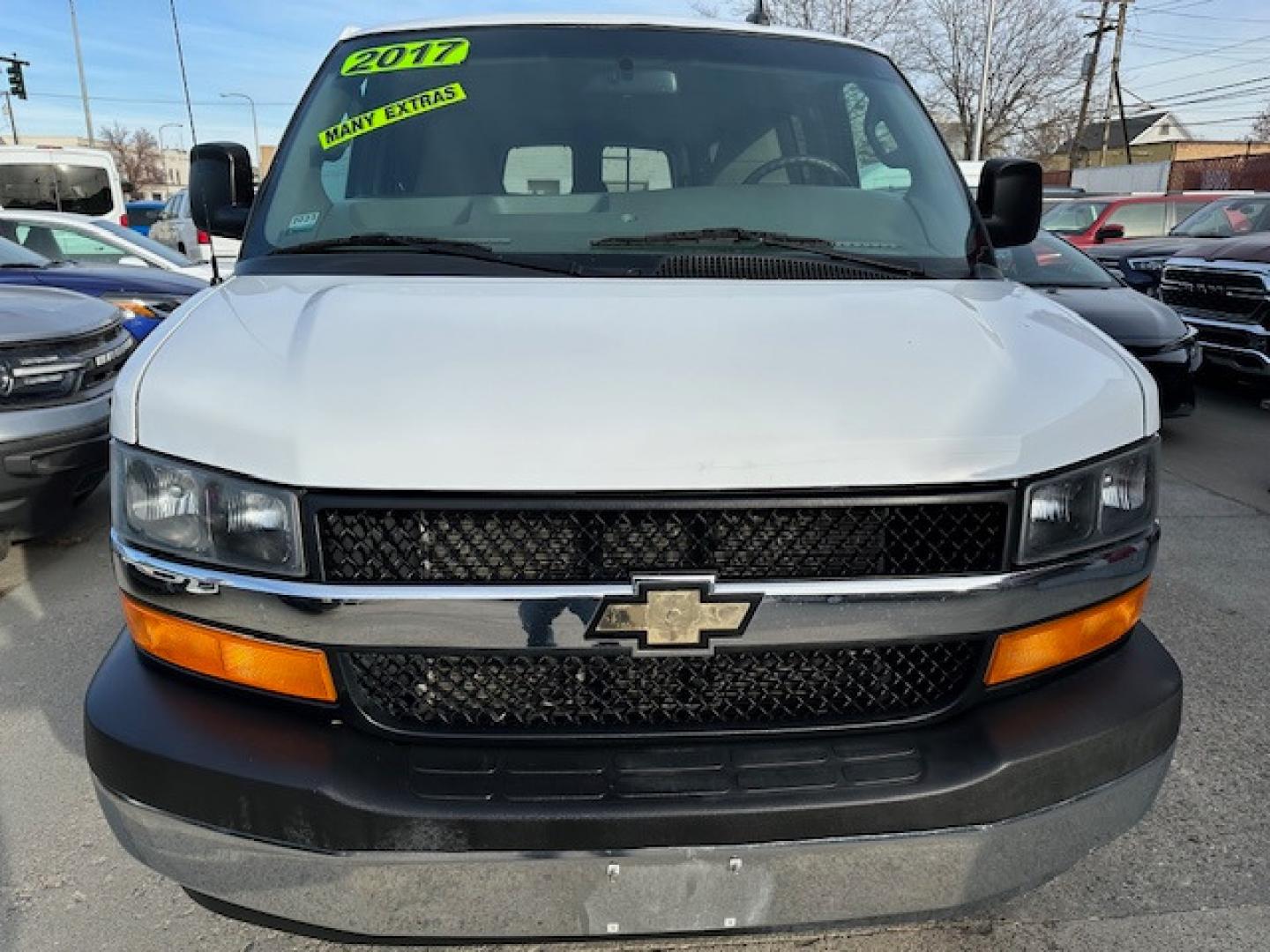 2017 White Chevrolet Express LT 3500 Extended (1GAZGPFG5H1) with an 6.0L V8 OHV 16V FFV engine, 6A transmission, located at 3200 1st Avenue North, Billings, MT, 59101, (406) 245-9055, 45.779270, -108.510742 - Off-Lease Lease Unit with Great Maintenance Records! 15 Passenger Van with LT Package, Towing, Tilt Steering, Cruise Control, Rear Air, Rear Heat, Factory Tinted Glass, Dual Power Seats and Much More! CarFax Dealer. Auto Brokers of Montana/AA&A Auto Rental/Fox Car Rental - Photo#1
